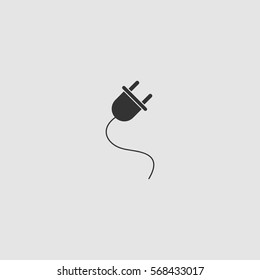 Power cord icon flat. Black pictogram on grey background. Vector illustration symbol