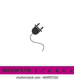 Power Cord Icon Flat. Black Pictogram On White Background. Vector Illustration Symbol And Bonus Button