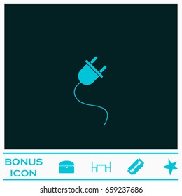 Power cord icon flat. Blue pictogram on dark background. Vector illustration symbol and bonus icons