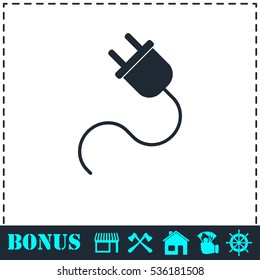 Power cord icon flat. Simple vector symbol and bonus icon