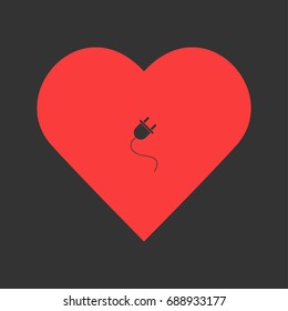 Power cord icon flat. Simple pictogram on heart background. Vector illustration symbol
