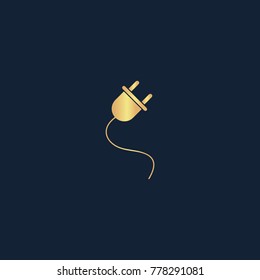 Power cord icon flat. Simple gold pictogram on dark background. Vector illustration symbol