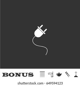Power cord icon flat. White pictogram on black background. Vector illustration symbol and bonus icons