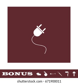 Power cord icon flat. White pictogram on brown background. Vector illustration symbol and bonus icons