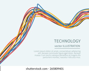 Power cord from the multicolored wires isolated with place for text