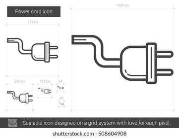 Power cord vector line icon isolated on white background. Power cord line icon for infographic, website or app. Scalable icon designed on a grid system.