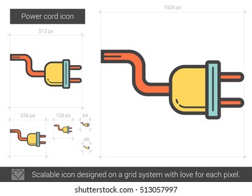 Power Cord Vector Line Icon Isolated On White Background. Power Cord Line Icon For Infographic, Website Or App. Scalable Icon Designed On A Grid System.