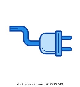 Power Cord Vector Line Icon Isolated On White Background. Power Cord Line Icon For Infographic, Website Or App. Blue Icon Designed On A Grid System.