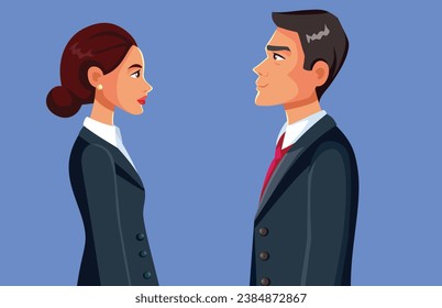 Power Couple of Business People Facing Each Other Vector Cartoon illustration. Team of a businesswoman and a businessman working together
