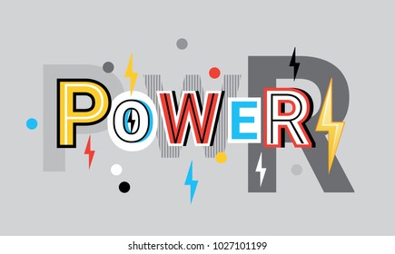 Power Creative Word Over Abstract Geometric Shapes Background Web Banner Vector Illustration