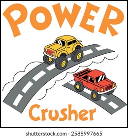 Power Crusher T-Shirt - Cartoon Monster Truck Racing Graphic Tee