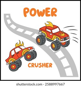 Power Crusher T-Shirt - Cartoon Monster Truck Racing Graphic Tee