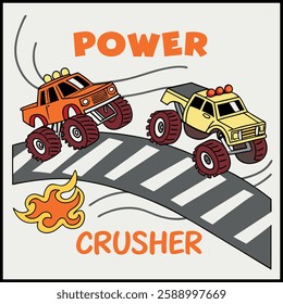 Power Crusher T-Shirt - Cartoon Monster Truck Racing Graphic Tee