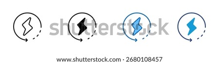 Power Cycle Multiple Style Icon Design Vector - Circular arrow with lightning bolt symbolizing energy cycle, renewable power, and electricity flow