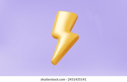 Power danger lightning electrical shock yellow thunder bolt icon floating on purple background. flash thunderbolt, thunderstorm voltage warning. Eps 10 vector. 3d illustration. Minimal cartoon style