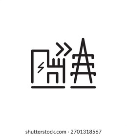 Ícone de distribuição de energia simbolizando o fluxo de eletricidade da rede para o consumidor, representando redes de serviços públicos especializados, transmissão de energia moderna e sistemas de fornecimento de energia industrial.