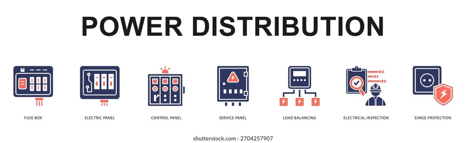 Distribuição de energia Ilustração moderna e limpa com ícones temáticos para comunicação visual