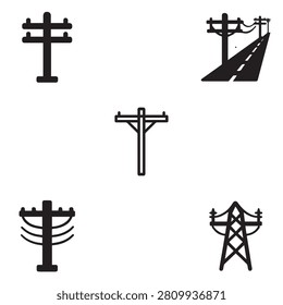 Power Distribution Pole Bundle Vector Pack with Electrical Line Equipment