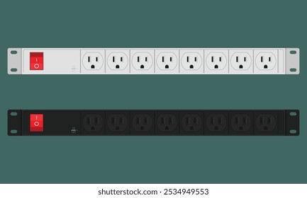 Power distribution unit with 8 sockets of type B. Rackmount 1U panel for 19 inch server rack. Vector illustration in flat style