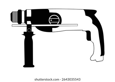 Power drill black and white vector illustration