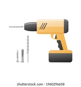 Power drill concept. Colored flat vector illustration. Isolated on white background.