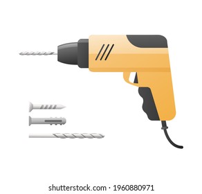 Power drill concept. Colored flat vector illustration. Isolated on white background.