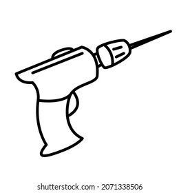 Power Drill. Isolated Clip Art Illustration In Doodle Style.