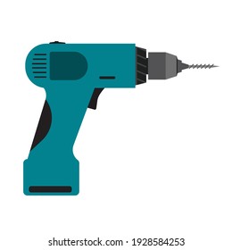 Power drill tool electric equipment isolated white icon vector illustration. Repair instrument power drill tool handle icon. Construction device machine manual instrument builder sign hardware