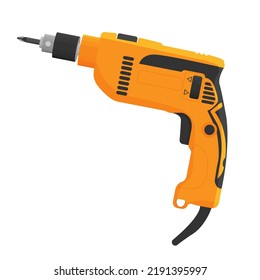 Power Drill Tool Electric Equipment Isolated White Icon Vector Illustration. Repair инструмент Power Drill Tool Handle Icon. Construction Device Machine Manual Instrument Builder Sign Hardware