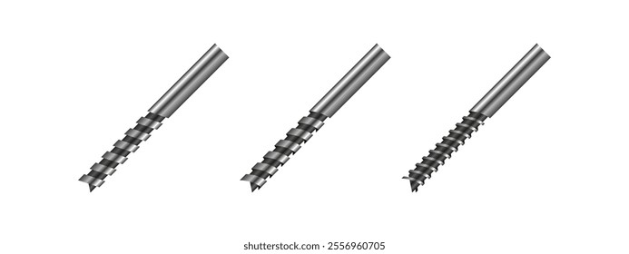 Power drill tool metalic vector set.