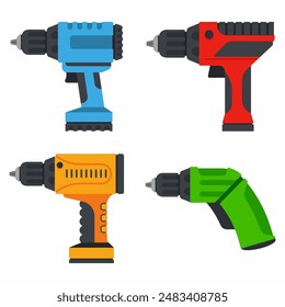 Power drills vector cartoon set isolated on a white background.