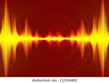 Power of Earthquake Wave with Circle Vibration on Orange Background,audio digital diagram concept,design for education and science,Vector Illustration.
