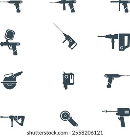 Power electric tool icon set. Simple set of 9 power electric tool vector icons for web isolated on white background