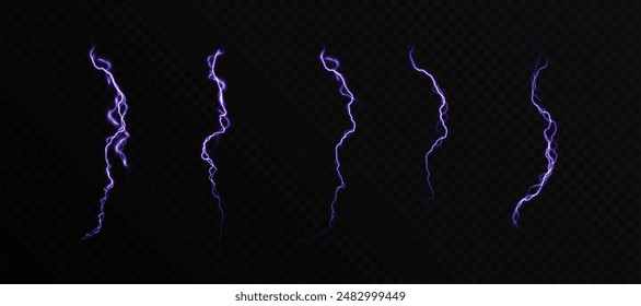 Power electrical energy lightning, lightning effect, bright light effect PNG. Lightning energy discharge effect isolated on transparent background for web design and illustrations.