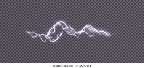 Power electrical energy lightning, lightning effect, bright light effect PNG. Lightning energy discharge effect isolated on transparent background for web design and illustrations.