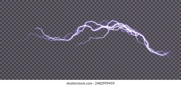 Power electrical energy lightning, lightning effect, bright light effect PNG. Lightning energy discharge effect isolated on transparent background for web design and illustrations.