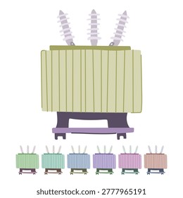 power electrical transformer cartoon. efficiency turns, windings insulation, impedance losses power electrical transformer sign vector 
