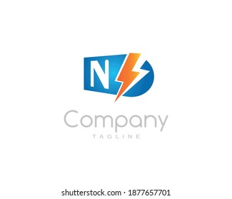 Power electricity logo of thunderbolt with N letter