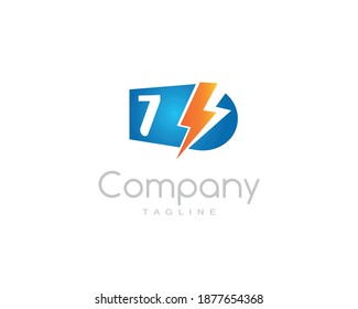 Logotipo de la electricidad eléctrica del tronco de la luz con el número siete