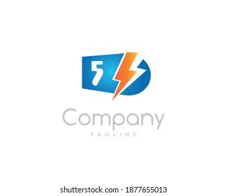Power electricity logo of thunderbolt with number fife
