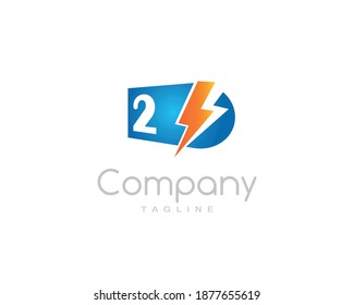 Power electricity logo of thunderbolt with number two