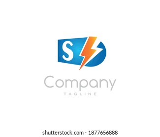 Logotipo de la electricidad eléctrica del rayón de luz con letra S