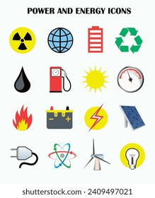 Power end energy icons. Energy and power icons set on white background. Vector illustration