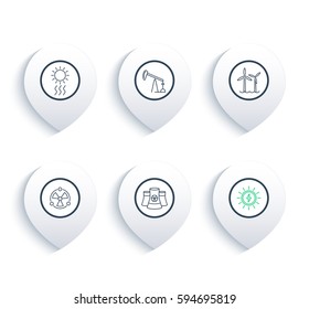 Power, energetics, energy production line icons in marks