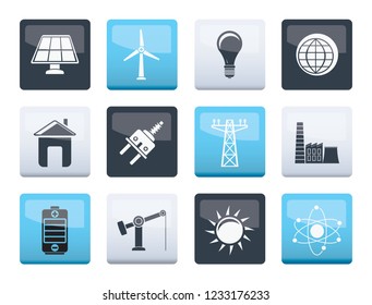 power, energy and electricity icons over color background - vector icon set