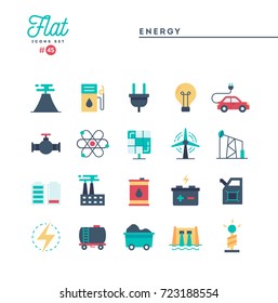 Power, energy, electricity production and more, flat icons set, vector illustration