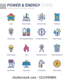 Power & Energy  Flat Colored Line Icons, fully editable