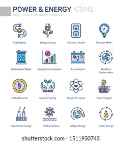 Power & Energy  Flat Colored Line Icons, fully editable