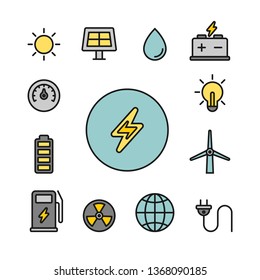 Power and energy flat vector icons set