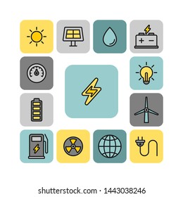 Power and energy flat vector icons set